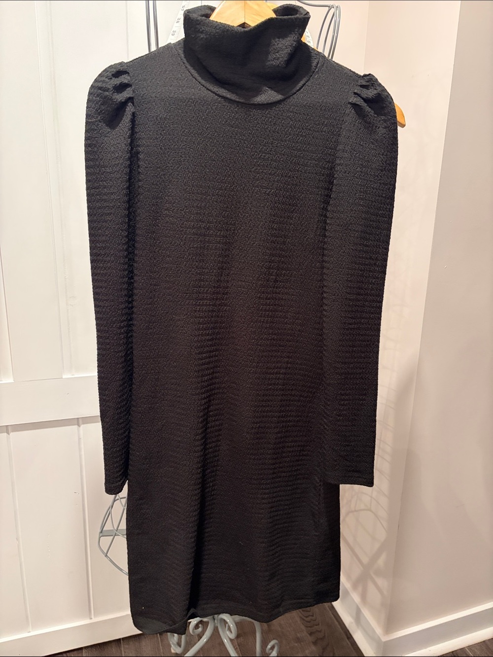 Black Turtleneck Long-Sleeve Knit Dress